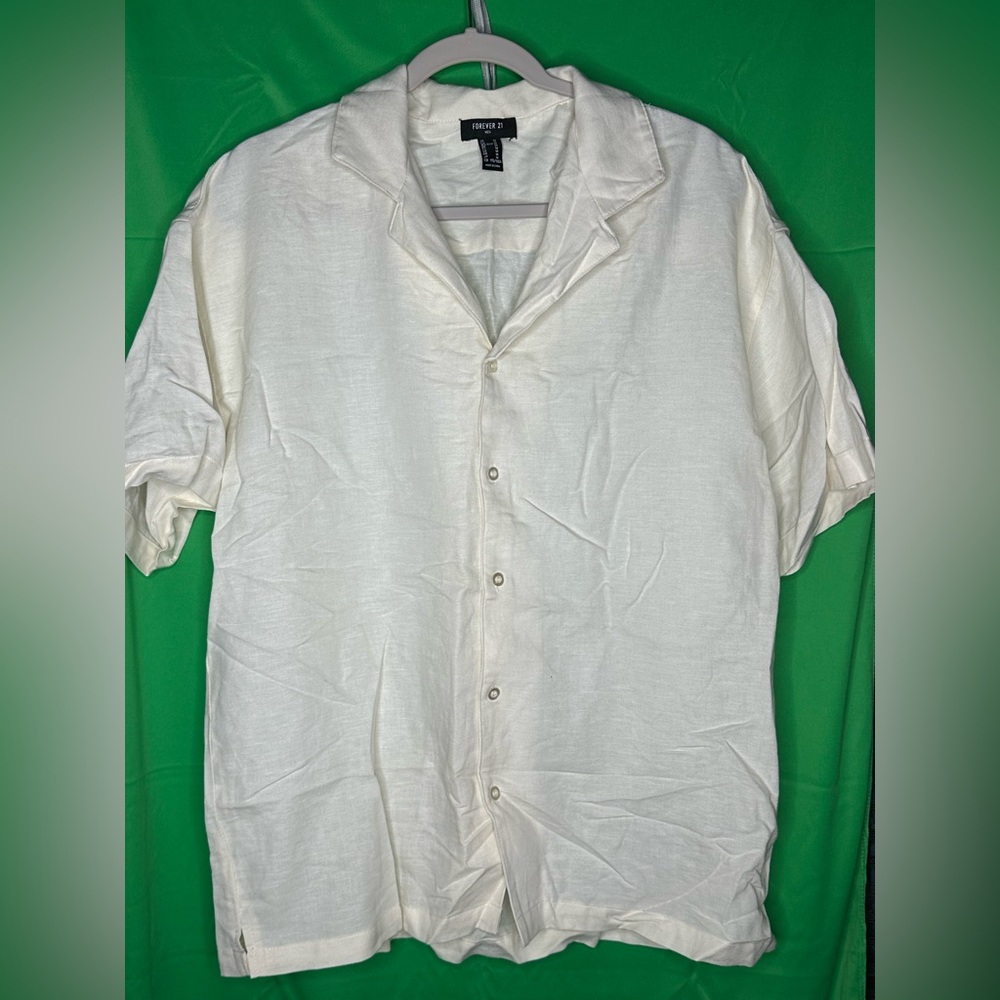 White Short Sleeve Button-Up More Open Neck